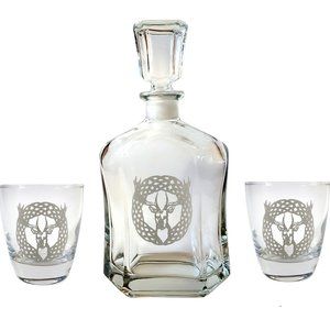 Celtic Stag Glass Decanter & Rocks Glass Set